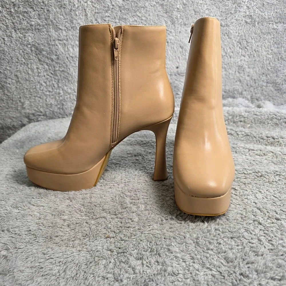 INC Platform Stiletto High Heel Ankle Boots Natural Tan Beige 10M NIB Statement!